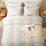 CozyLux King Size Comforter Sets - 7 Piece Bed in a Bag Beige Comforter Set with... - Image 3