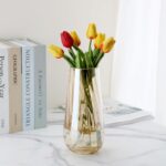 Modern Large Glass Vase H-9.8" Amber Vases for Flowers, Centerpieces and Decorat... - Image 3
