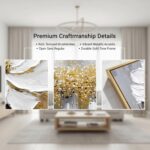 Hand-Painted Floral Canvas Oil Painting for Living Room,Framed 3D Gold and White... - Image 3