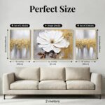 Hand-Painted Floral Canvas Oil Painting for Living Room,Framed 3D Gold and White... - Image 5
