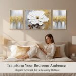 Hand-Painted Floral Canvas Oil Painting for Living Room,Framed 3D Gold and White... - Image 6