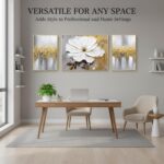 Hand-Painted Floral Canvas Oil Painting for Living Room,Framed 3D Gold and White... - Image 7