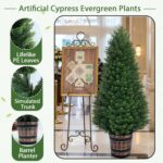 Set of 2 Artificial Cedar Topiary Trees - 4FT Faux Pine Shrubs with Barrel Plant... - Image 3