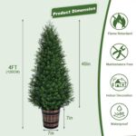 Set of 2 Artificial Cedar Topiary Trees - 4FT Faux Pine Shrubs with Barrel Plant... - Image 4