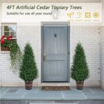 Set of 2 Artificial Cedar Topiary Trees - 4FT Faux Pine Shrubs with Barrel Plant... - Image 7