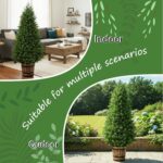 Set of 2 Artificial Cedar Topiary Trees - 4FT Faux Pine Shrubs with Barrel Plant... - Image 8
