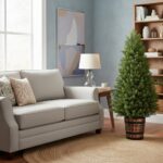 Set of 2 Artificial Cedar Topiary Trees - 4FT Faux Pine Shrubs with Barrel Plant... - Image 9