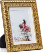 5x7 Antique Gold Picture Frame, Resin Frame with Real Glass & Floral Relief Carv... - Image 3