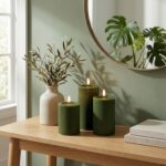 WYZworks Fluted Ribbed LED Pillar Candles, Loden Green, with Realistic Reflectiv... - Image 3