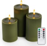 WYZworks Fluted Ribbed LED Pillar Candles, Loden Green, with Realistic Reflectiv... - Image 6