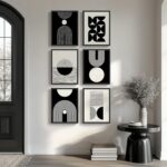 Wood Framed Modern Abstract Canvas Wall Art Sets of 6, Black and White Minimalis... - Image 3