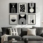 Wood Framed Modern Abstract Canvas Wall Art Sets of 6, Black and White Minimalis... - Image 4