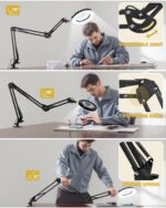 12X Magnifying Glass with Light and Clamp, Ultra Long 3 Section Swing Arm LED De... - Image 6
