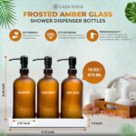 Frosted Amber Glass Shampoo and Conditioner Dispenser Set – Refillable 16 oz Pum... - Image 4