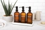Frosted Amber Glass Shampoo and Conditioner Dispenser Set – Refillable 16 oz Pum... - Image 6