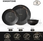 KINGSTONE Porcelain Dinnerware Sets for 4 Plates and Bowls Sets 12 Piece Matte B... - Image 3
