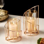 MrMrKura Metal Wire Candle Holder Set of 2, Glass Pillar Candle Holders Gold Dec... - Image 4