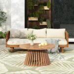 Merax Outdoor Acacia Wood Conversation Set - Patio 3-Seat Loveseat Sofa w/Coushi... - Image 3