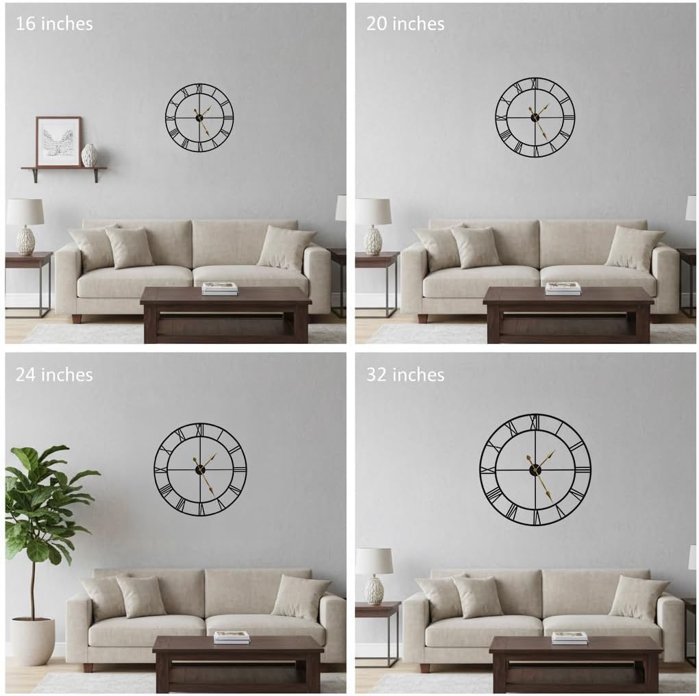 Zabiki 24 Inch Large Wall Clock Modern, Roman Vintage Farmhouse Decorative Black... - Image 3