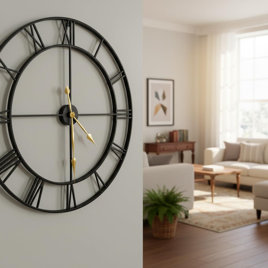 Zabiki 24 Inch Large Wall Clock Modern, Roman Vintage Farmhouse Decorative Black... - Image 4
