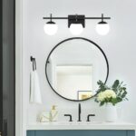Modern Bathroom Light Fixtures Over Mirror, Black Vanity Lights Milky Glass Glob... - Image 7