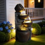 Water Fountain Outdoor Premium Resin 25.6” H, Cascading Cup Modern Garden Water ... - Image 3