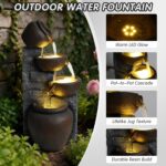 Water Fountain Outdoor Premium Resin 25.6” H, Cascading Cup Modern Garden Water ... - Image 4