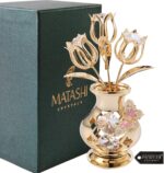 Matashi 24K Gold Plated Crystal Flower Figurine with Clear Crystals & Butterfly ... - Image 3