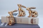 JORAE Gold Bunny Statues Easter Rabbit Figurines Set of 3 Vintage Rabbit Statues... - Image 3