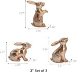 JORAE Gold Bunny Statues Easter Rabbit Figurines Set of 3 Vintage Rabbit Statues... - Image 5