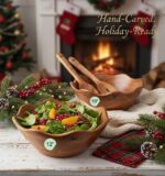 Melvvi Large Wooden Salad Bowl Set of 2 with 2 Serving Utensils | 10" &12 inch E... - Image 3