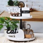 GENMOUS Farmhouse Kitchen Tiered Tray Decor Items Mini Set, Rustic Black and Whi... - Image 5