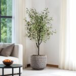 LuxenHome 15.5" Dia Round Ceramic Large Plant Pot for Outdoor Plants, Gray Grid-... - Image 4