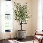 LuxenHome 15.5" Dia Round Ceramic Large Plant Pot for Outdoor Plants, Gray Grid-... - Image 5