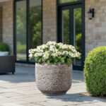 LuxenHome 15.5" Dia Round Ceramic Large Plant Pot for Outdoor Plants, Gray Grid-... - Image 6