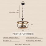 20" Farmhouse Chandelier, 5-Light French Country Drum Chandelier Over Table, Woo... - Image 5