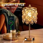 WELAISA-Crystal Table Lamp 3-Way Dimmable Nightstand Lamp with 2 USB Charging Po... - Image 3
