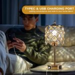 WELAISA-Crystal Table Lamp 3-Way Dimmable Nightstand Lamp with 2 USB Charging Po... - Image 4