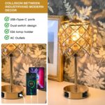 WELAISA-Crystal Table Lamp 3-Way Dimmable Nightstand Lamp with 2 USB Charging Po... - Image 9