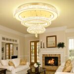 Glam Crystal Ring Chandeliers for Living Room Gold 32in Modern Led Flush Mount C... - Image 3
