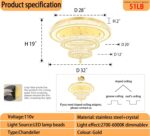 Glam Crystal Ring Chandeliers for Living Room Gold 32in Modern Led Flush Mount C... - Image 4