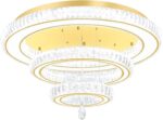 Glam Crystal Ring Chandeliers for Living Room Gold 32in Modern Led Flush Mount C... - Image 7