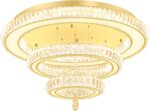 Glam Crystal Ring Chandeliers for Living Room Gold 32in Modern Led Flush Mount C... - Image 8