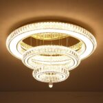 Glam Crystal Ring Chandeliers for Living Room Gold 32in Modern Led Flush Mount C... - Image 9
