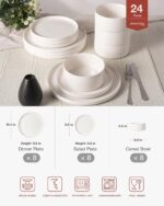 Famiware Porcelain Dinnerware Set, 24-Piece Modern Plate and Bowl Set, dish set ... - Image 3