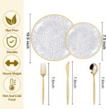 Rubtlamp 150Pcs Plastic Plates, Heavy Duty Clear Plates With Gold Rim, Hammered ... - Image 3