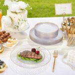Rubtlamp 150Pcs Plastic Plates, Heavy Duty Clear Plates With Gold Rim, Hammered ... - Image 5