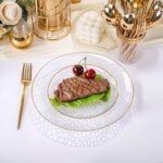 Rubtlamp 150Pcs Plastic Plates, Heavy Duty Clear Plates With Gold Rim, Hammered ... - Image 6