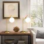 Mid Century Modern Table Lamp, 1 Light Brass Glass Globe Bedside Lamp, Contempor... - Image 5