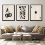 Heiple Framed Set of 3 Poker Wall Art Lucky You Poster, Trendy Retro Print Wall ... - Image 8